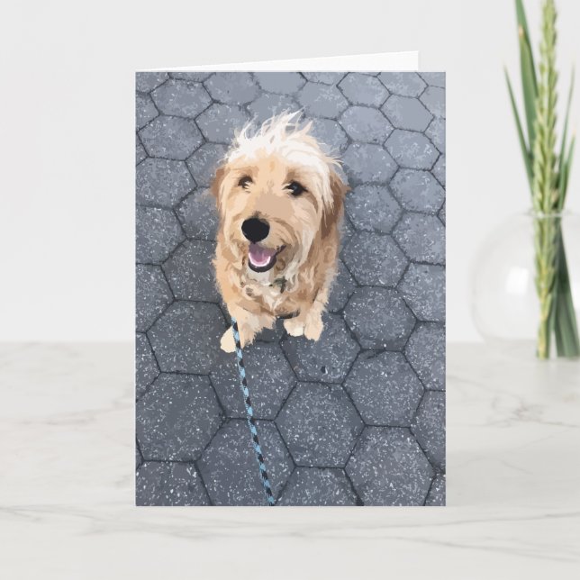 Happy Golden Doodle Dog On A Walk Card (Front)