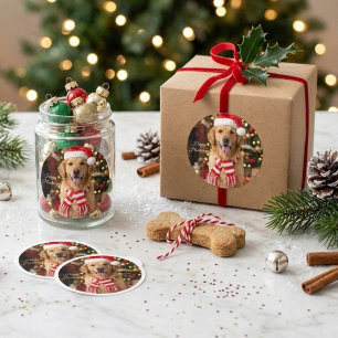Happy Golden Retriever Cute Christmas Dog Classic Round Sticker