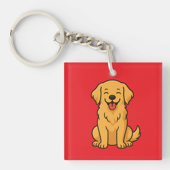 Happy Golden Retriever Dog – Cute Funny Pets Key Ring (Front)
