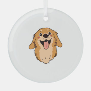 Happy Golden Retriever Dog Lover Puppy Retro Glass Tree Decoration
