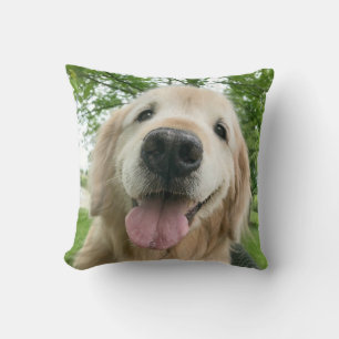 Happy Golden Retriever Dog Outside Portrait Cushion