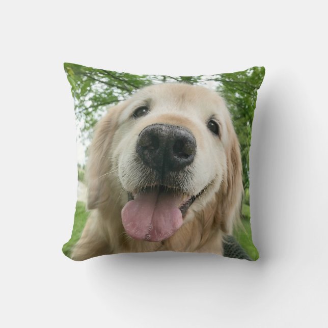 Happy Golden Retriever Dog Outside Portrait Cushion (Front)