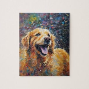 Happy Golden Retriever In Water Jigsaw Puzzle