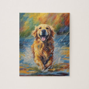 Happy Golden Retriever In Water Jigsaw Puzzle