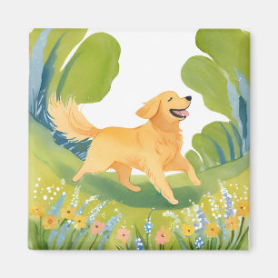 Happy Golden Retriever Light Watercolor Card Magnet