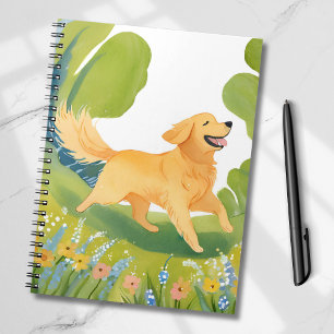 Happy Golden Retriever Light Watercolor Card Notebook