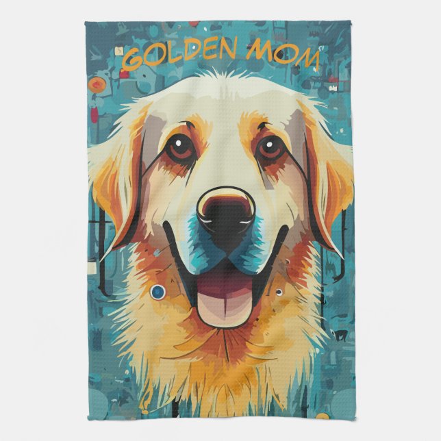 Happy Golden Retriever Mum Tea Towel (Vertical)