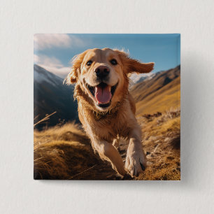 Happy Golden Retriever Running 15 Cm Square Badge