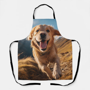 Happy Golden Retriever Running  Apron