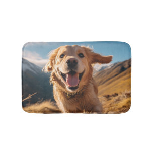 Happy Golden Retriever Running  Bath Mat