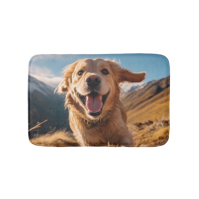 Happy Golden Retriever Running  Bath Mat (Front)