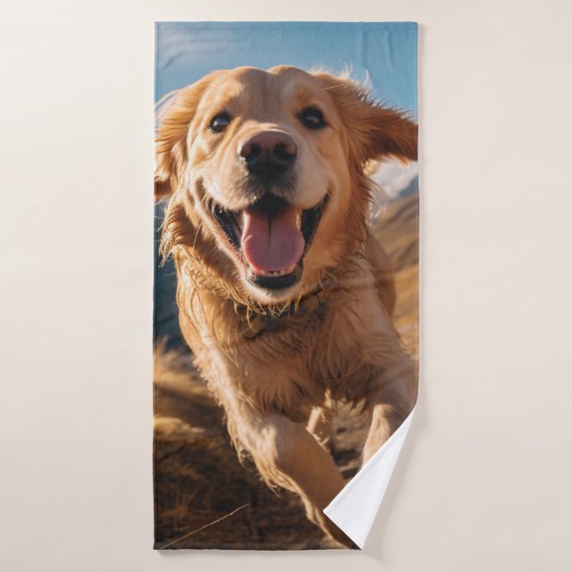 Happy Golden Retriever Running  Bath Towel (Bath Towel)