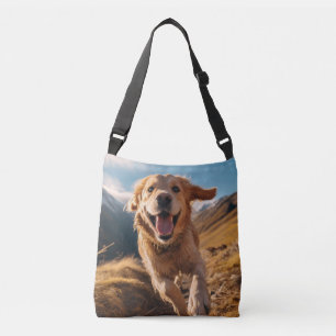 Happy Golden Retriever Running Crossbody Bag