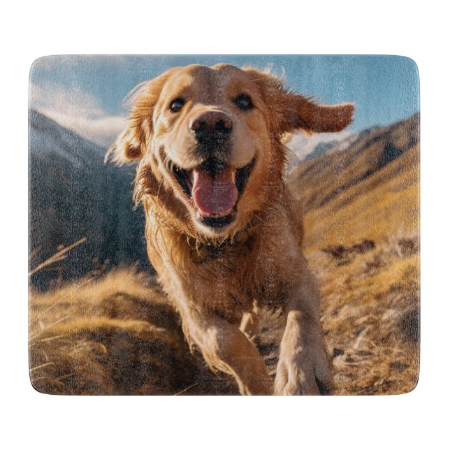 Happy Golden Retriever Running  Cutting Board (Front)