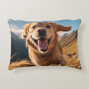 Happy Golden Retriever Running Decorative Cushion
