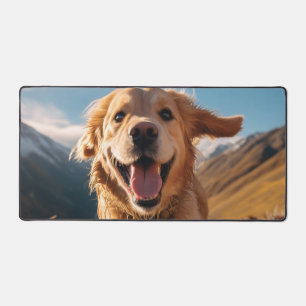 Happy Golden Retriever Running Desk Mat