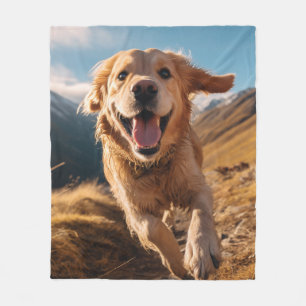 Happy Golden Retriever Running  Fleece Blanket