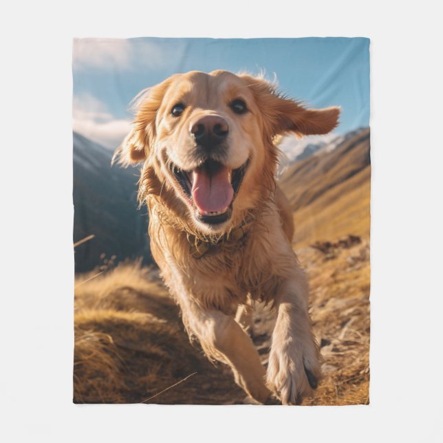 Happy Golden Retriever Running  Fleece Blanket (Front)