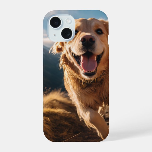 Happy Golden Retriever Running  iPhone 15 Case (Back)