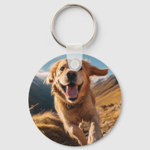 Happy Golden Retriever Running Key Ring