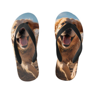 Happy Golden Retriever Running Kid's Thongs