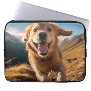 Happy Golden Retriever Running Laptop Sleeve