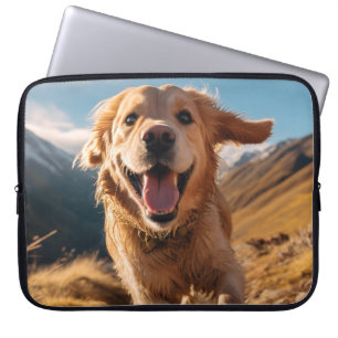 Happy Golden Retriever Running Laptop Sleeve