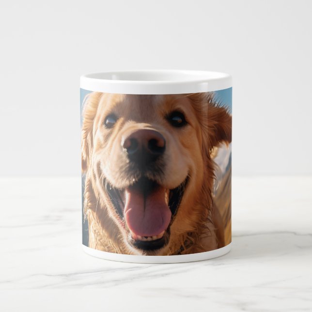 Happy Golden Retriever Running  Large Coffee Mug (Front)