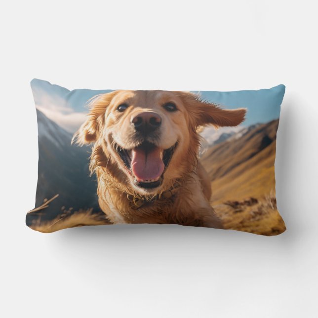 Happy Golden Retriever Running  Lumbar Cushion (Front)