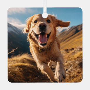 Happy Golden Retriever Running  Metal Tree Decoration
