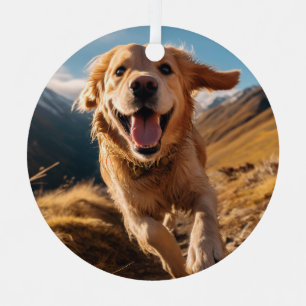Happy Golden Retriever Running  Metal Tree Decoration