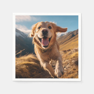 Happy Golden Retriever Running  Napkin
