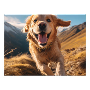 Happy Golden Retriever Running Photo Print