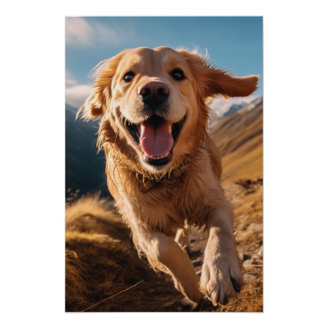 Happy Golden Retriever Running  Poster (Front)