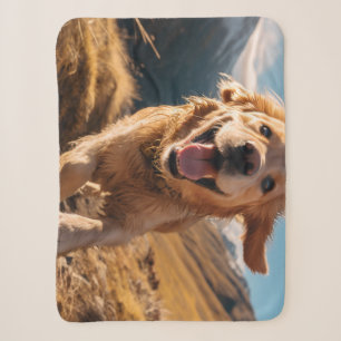 Happy Golden Retriever Running Sherpa Blanket