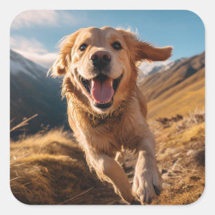 Happy Golden Retriever Running  Square Sticker