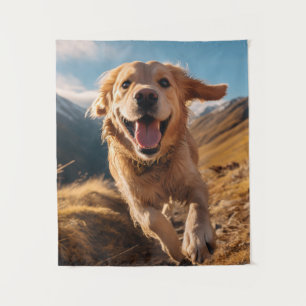 Happy Golden Retriever Running  Tapestry