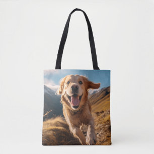 Happy Golden Retriever Running Tote Bag