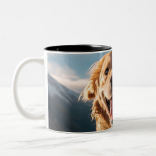 Happy Golden Retriever Running  Two-Tone Coffee Mug