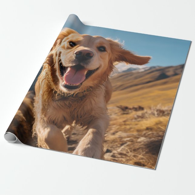 Happy Golden Retriever Running  Wrapping Paper (Unrolled)