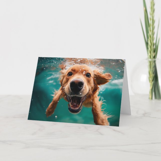 Happy Golden Retriever Swimming Underwater Card (Front)