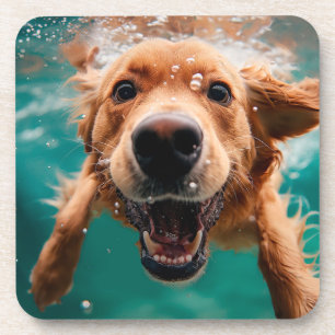 Happy Golden Retriever Swimming Underwater Coaster