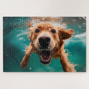 Happy Golden Retriever Swimming Underwater Jigsaw Puzzle