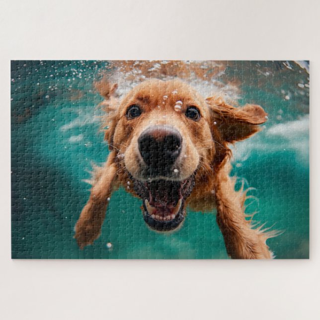 Happy Golden Retriever Swimming Underwater Jigsaw Puzzle (Horizontal)