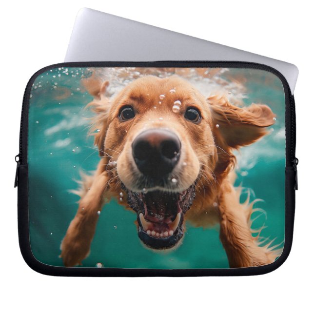 Happy Golden Retriever Swimming Underwater Laptop Sleeve (Front)