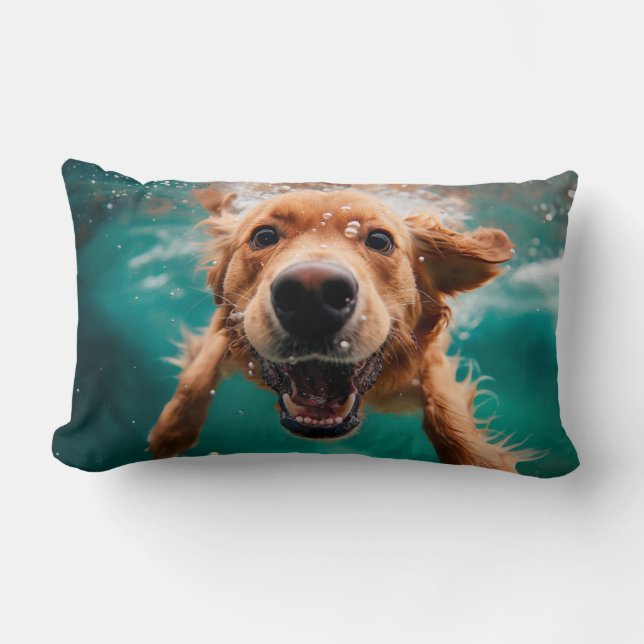 Happy Golden Retriever Swimming Underwater Lumbar Cushion (Front)
