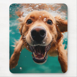 Happy Golden Retriever Swimming Underwater Mouse Pad