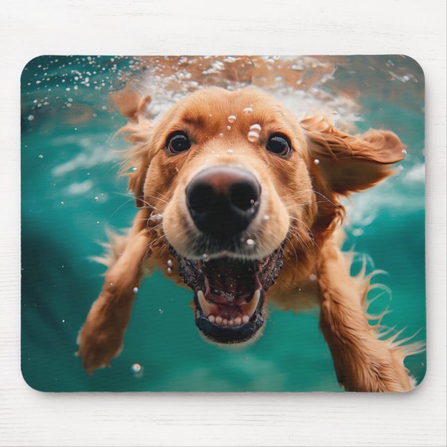 Happy Golden Retriever Swimming Underwater Mouse Pad (Front)
