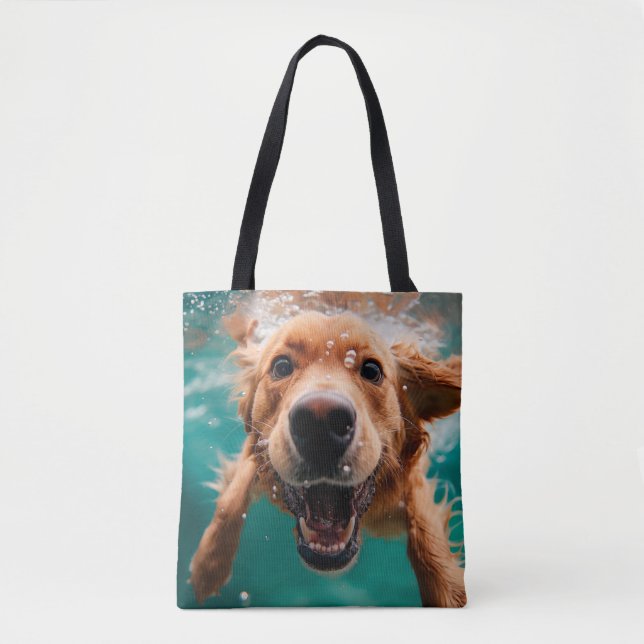 Happy Golden Retriever Swimming Underwater Tote Bag (Front)
