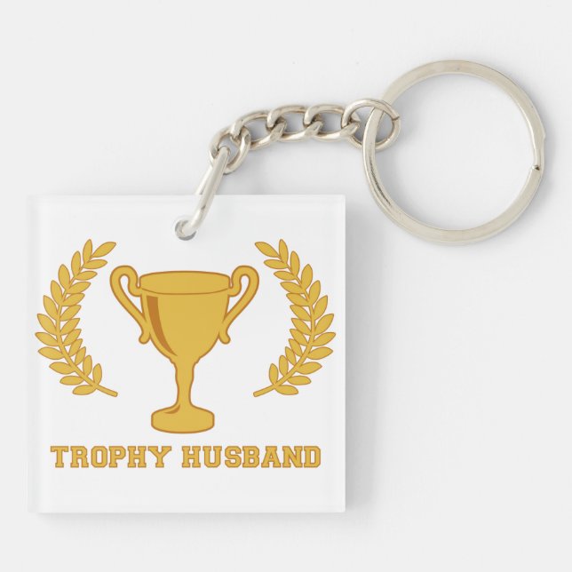 Happy Golden Trophy Husband Key Ring (Back)